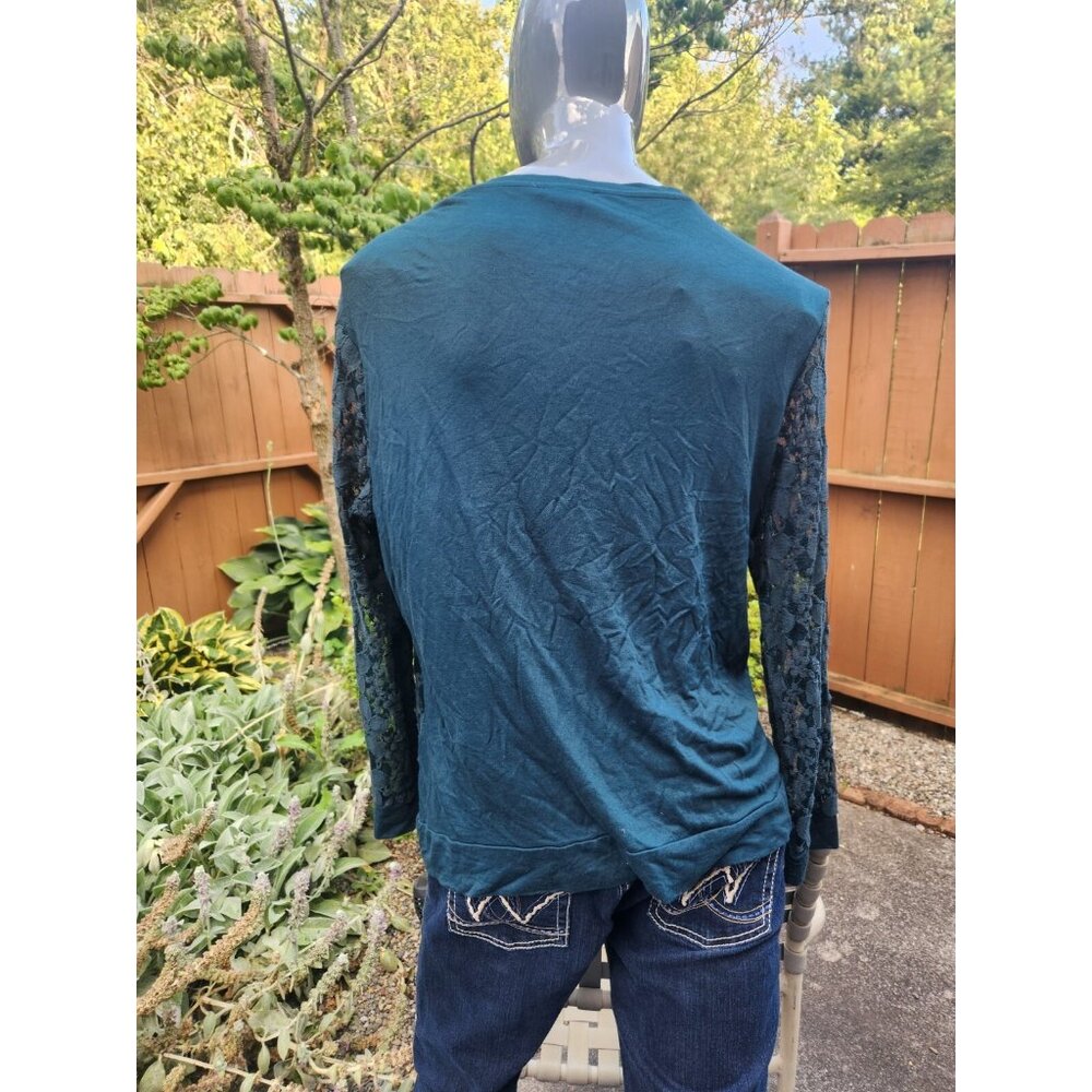 Adriana Papell Women's Teal Lace Long-Sleeve Top X-Large - Picture 3 of 4